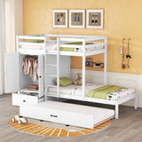 Twin-over-twin Bunk Bed with Wardrobe, Drawers and Shelves, White - Home Elegance USA