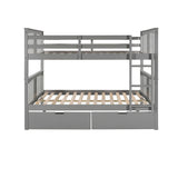 Full over Full Bunk Bed with Drawers and Ladder for Bedroom, Guest Room Furniture-Gray(OLD SKU :LP000205AAE) - Home Elegance USA