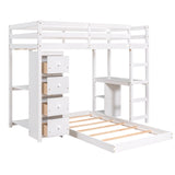 Twin over Twin Bed with Drawers and Shelves,White - Home Elegance USA