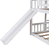 Twin-Over-Twin-Over-Twin Triple Bed with Built-in Ladder and Slide , Triple Bunk Bed with Guardrails, White - Home Elegance USA