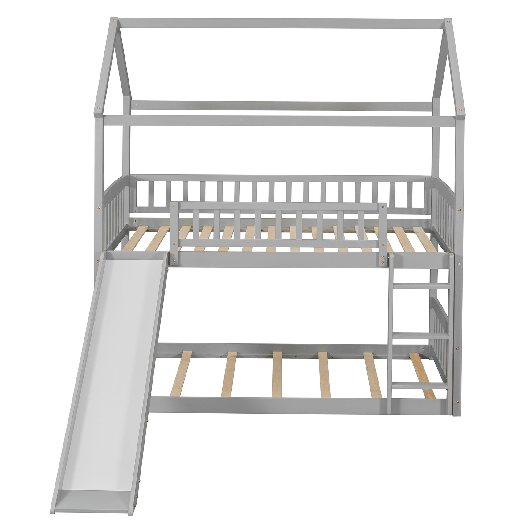 Twin Over Twin Bunk Bed with Slide, House Bed with Slide, Gray(OLD SKU: LT000213AAE - Home Elegance USA