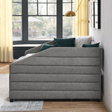Full Size Daybed with Two Drawers Trundle Upholstered Tufted Sofa Bed, Linen Fabric, Grey (82.5"x58"x34")