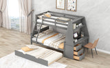Twin over Full Bunk Bed with Trundle and Built-in Desk, Three Storage Drawers and Shelf,Gray - Home Elegance USA
