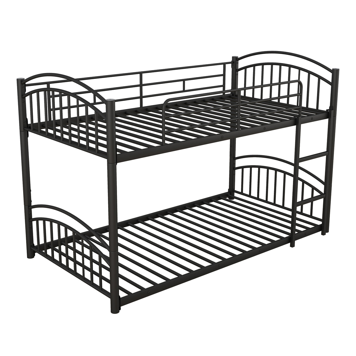 Twin Over Twin Metal Bunk Bed With Slide,Kids House Bed Black - Home Elegance USA