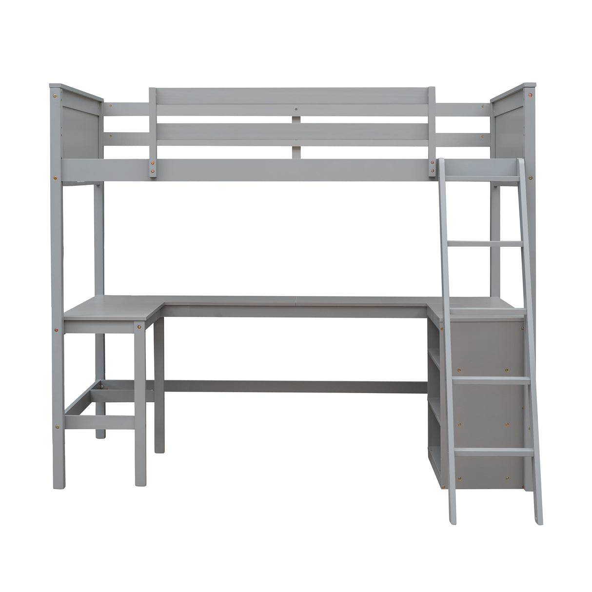 Twin size Loft Bed with Shelves and Desk, Wooden Loft Bed with Desk - Gray(OLD SKU:LT000537AAE) - Home Elegance USA