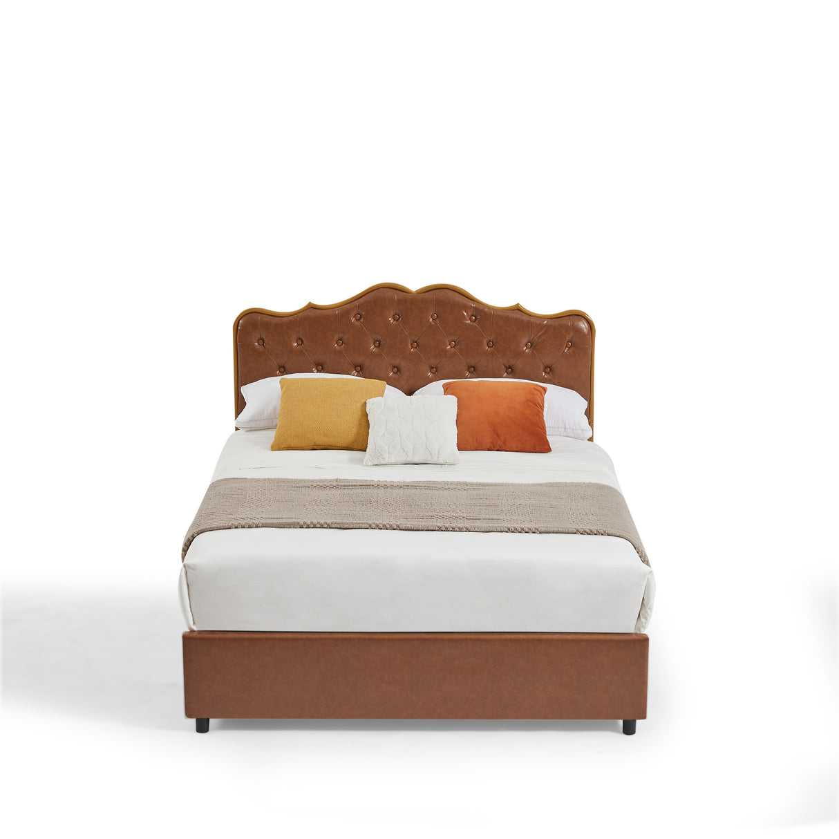 Coffee, Queen-size bed. Classic buckle backrest, metal frame, solid wood ribs, with four storage drawers, sponge soft bag, comfortable and elegant atmosphere. - Home Elegance USA