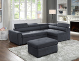 Haris Dark Gray Fabric Sleeper Sofa Sectional with Adjustable Headrest and Storage Ottoman - Home Elegance USA