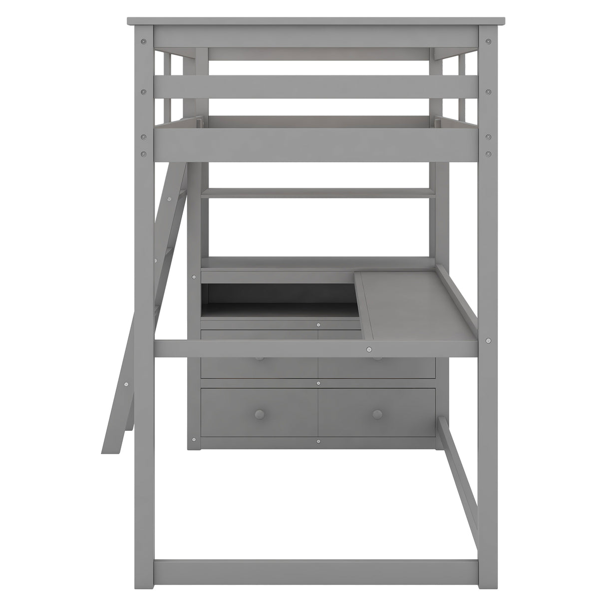 Twin Size Loft Bed with Desk and Shelves,Two Built-in Drawers,Gray(OLD SKU:GX000803AAE) - Home Elegance USA