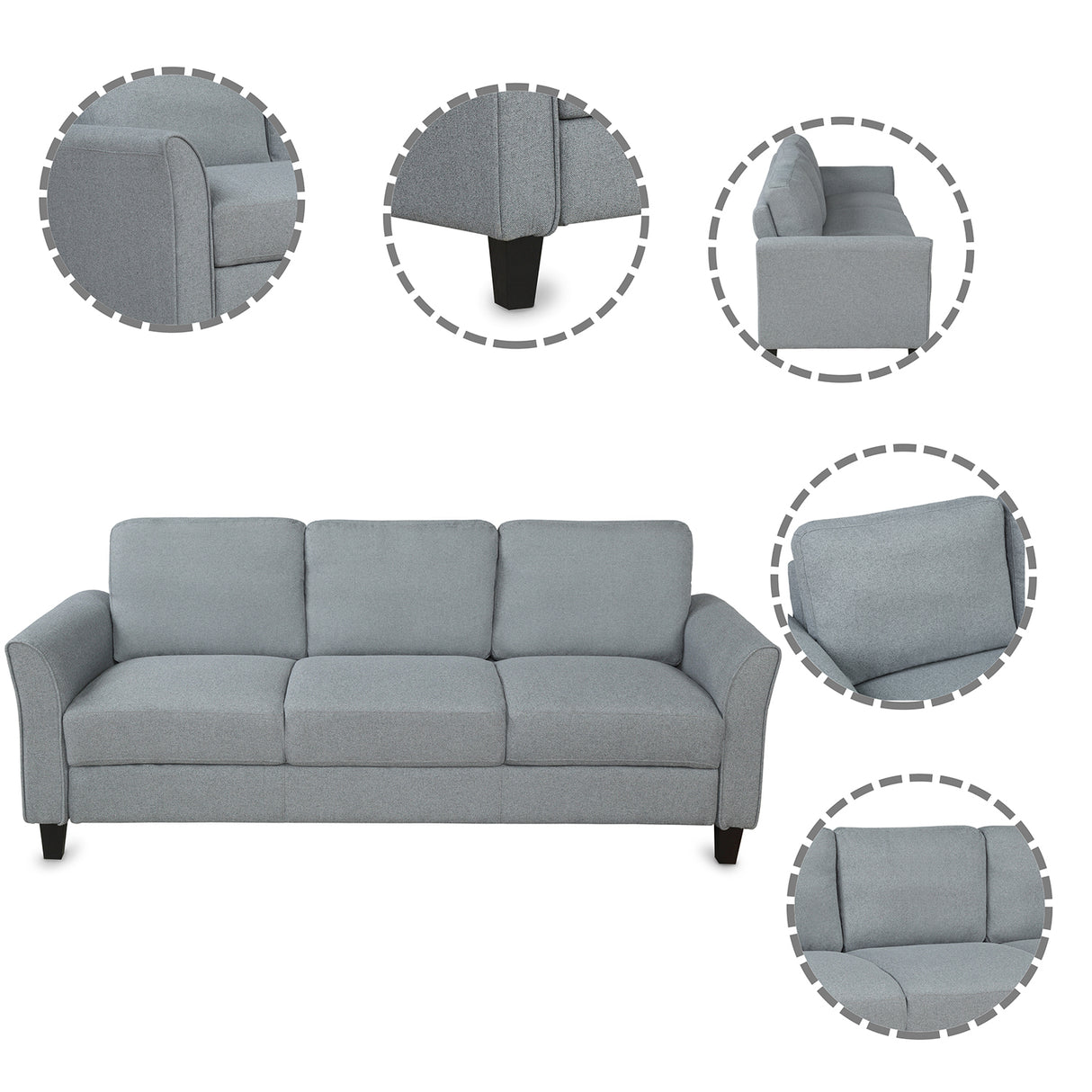 Living Room Sets Furniture Armrest Sofa Single Chair Sofa Loveseat Chair 3-Seat Sofa (ChairLoveseat Chair&3-Seat Sofa, Gray) Home Elegance USA