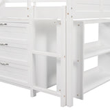 Low Twin Size Loft Bed with Cabinets, Shelves and Slide - White(OLD SKU :LP000503AAK)