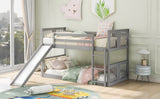 Twin Over Twin Bunk Bed with Slide and Ladder, Gray (Old SKU：LP000108AAE) - Home Elegance USA