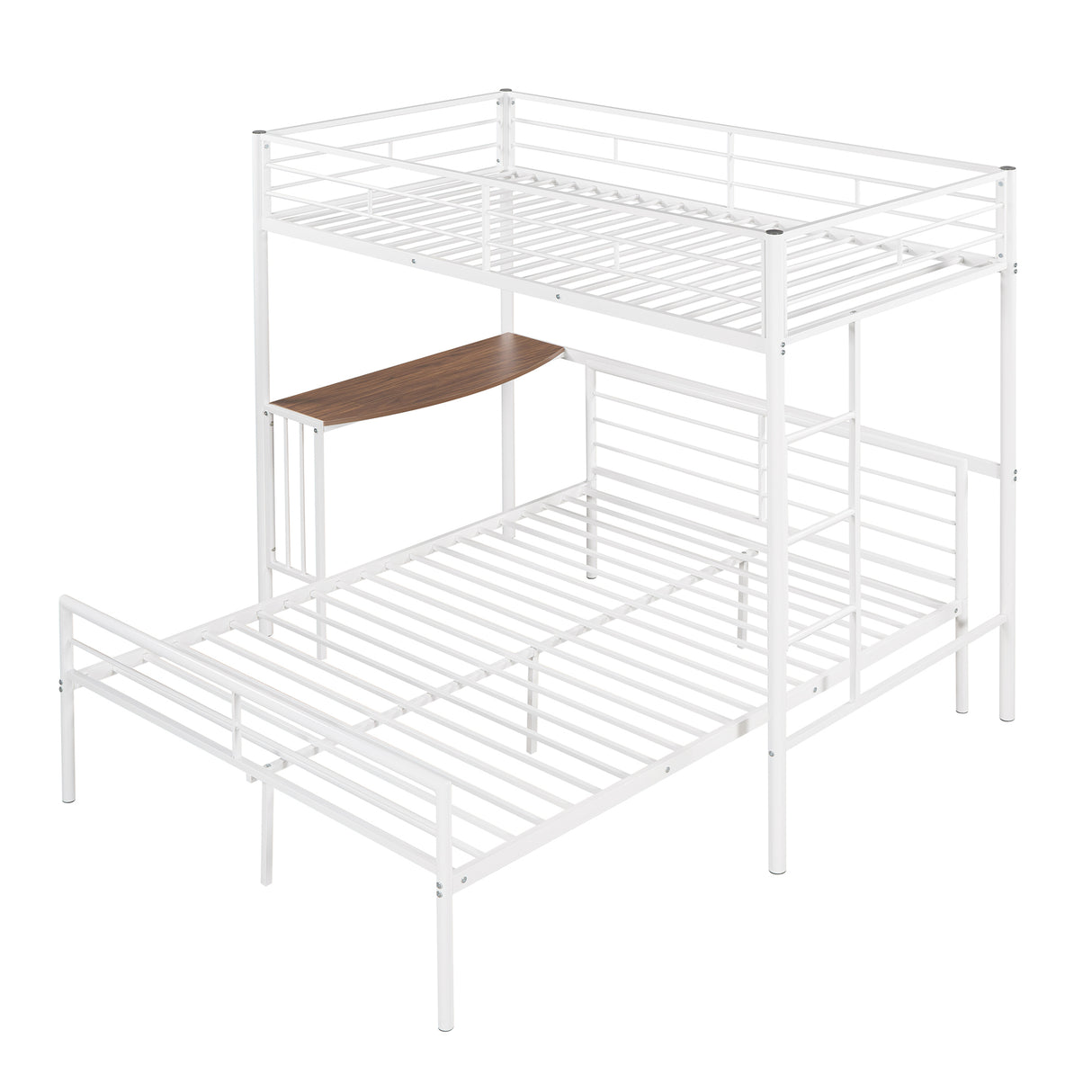 Twin Over Full Metal Bunk Bed with Desk, Ladder and Quality Slats for Bedroom, Metallic  White（OLD SKU :LP000092AAK） - Home Elegance USA