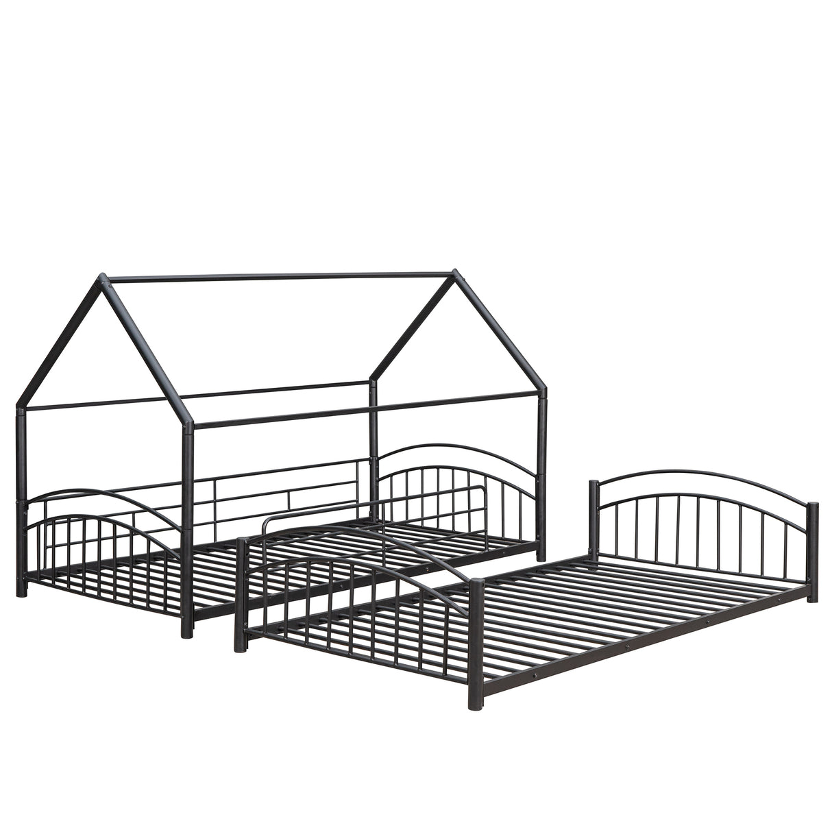 Twin Over Twin Metal Bunk Bed With Slide,Kids House Bed Black - Home Elegance USA