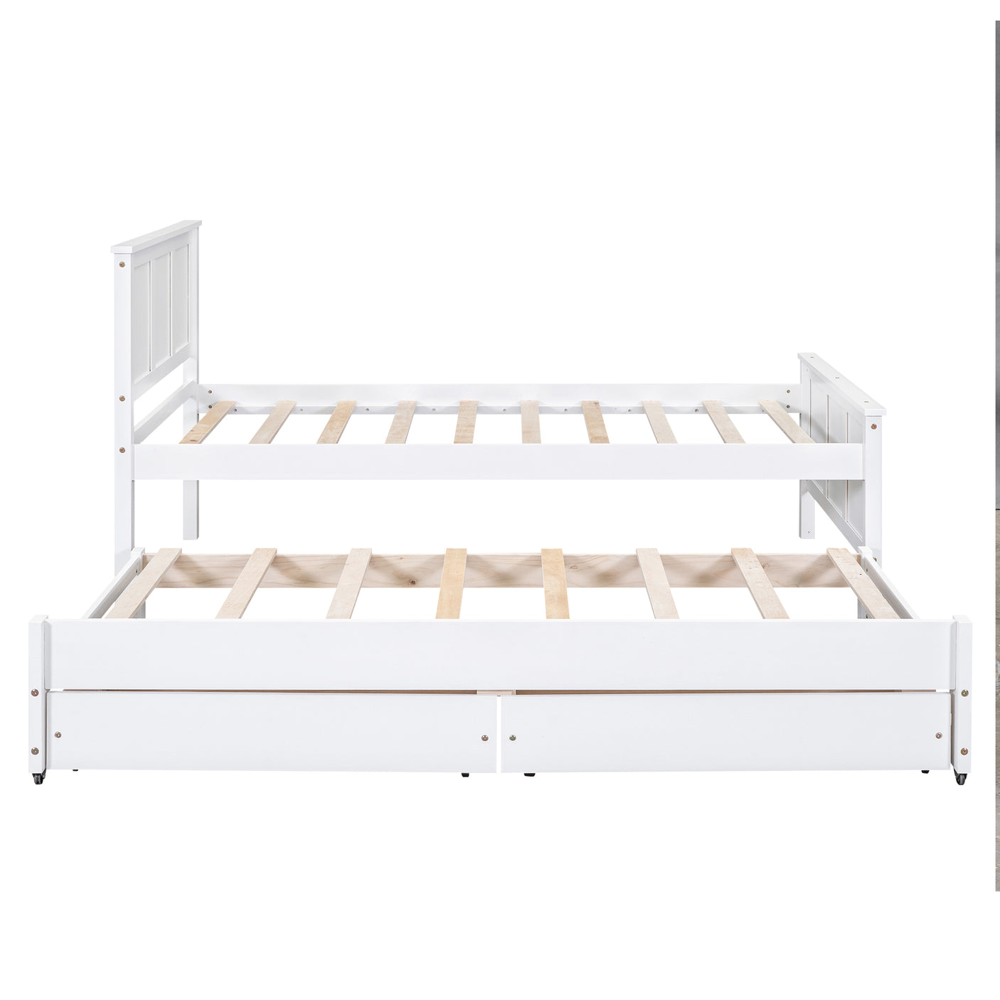 Twin Size Platform Bed with Trundle and Drawers, White - Home Elegance USA