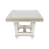 Glamorous Style Dining 7pc Set Champagne Finish Table w Leaf Glass Insert Top Upholstered Tufted 6x Side Chairs Traditional Dining Room Furniture - Home Elegance USA
