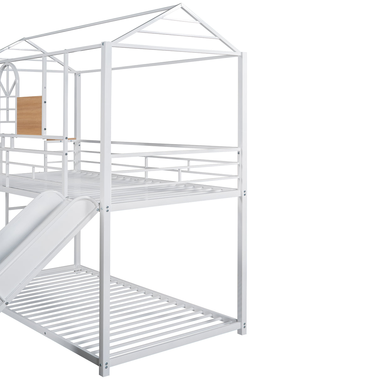 Twin Over Twin Metal Bunk Bed ,Metal Housebed With Slide,Three Colors Available.(White with White  Slide)(OLD SKU :LP000095AAK) - Home Elegance USA