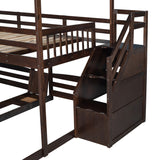 Full over Twin & Twin Bunk Bed,with Slide and Storage Staircase,Built-in Drawer and Shelf,Espresso - Home Elegance USA