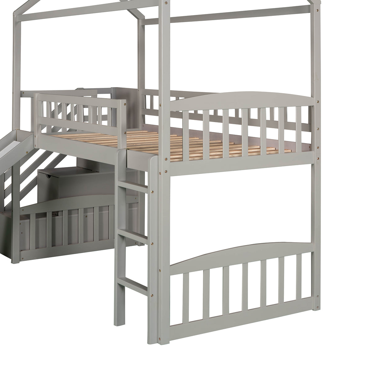 Twin Loft Bed with Two Drawers and Slide, House Bed with Slide, Gray (Old SKU: LP000130AAE) - Home Elegance USA