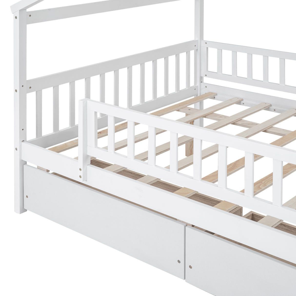 Full Size Wooden House Bed with Two Drawers, White - Home Elegance USA