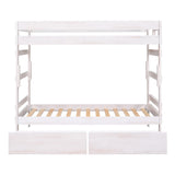 Twin over Twin Wood Bunk Bed with 2 Drawers, White - Home Elegance USA