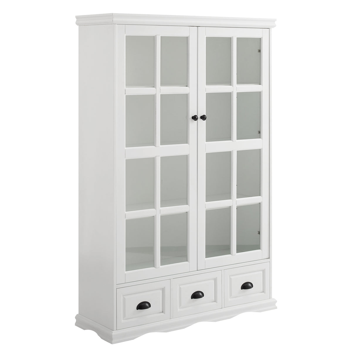 Storage Cabinet with Tempered Glass Doors Curio Cabinet with Adjustable Shelf Display Cabinet with Triple Drawers,White Home Elegance USA