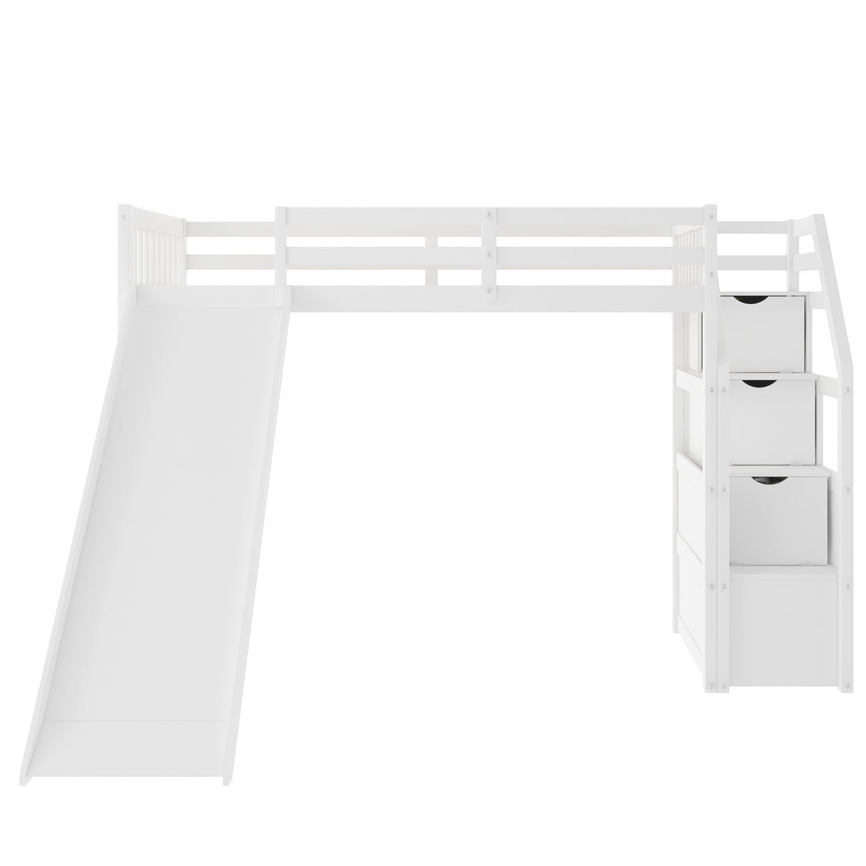 Twin Size Loft Bed with Storage and Slide, White - Home Elegance USA