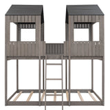 Full Over Full WoodBunk Bed with Roof, Window, Guardrail, Ladder  ( Antique Gray )( old sku: LP000031AAE ) - Home Elegance USA