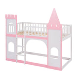 Twin Over Twin Castle Bunk Bed with Ladder - Pink - Home Elegance USA