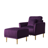 Accent Chair with Ottoman, Modern Tub Arm Chair Footstool Set for Living Room Bedroom, Golden Finished Legs, Purple Velvet Home Elegance USA