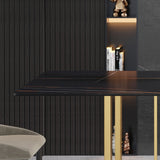 63"Modern artificial stone black straight edge golden metal leg dining table - 6 people - W1535S00074 - image - 7