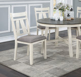 Dining Room Furniture 5pc Dining Set Round Table And 4x Side Chairs Gray Fabric Cushion Seat White Clean Lines Wooden Table Top - Home Elegance USA