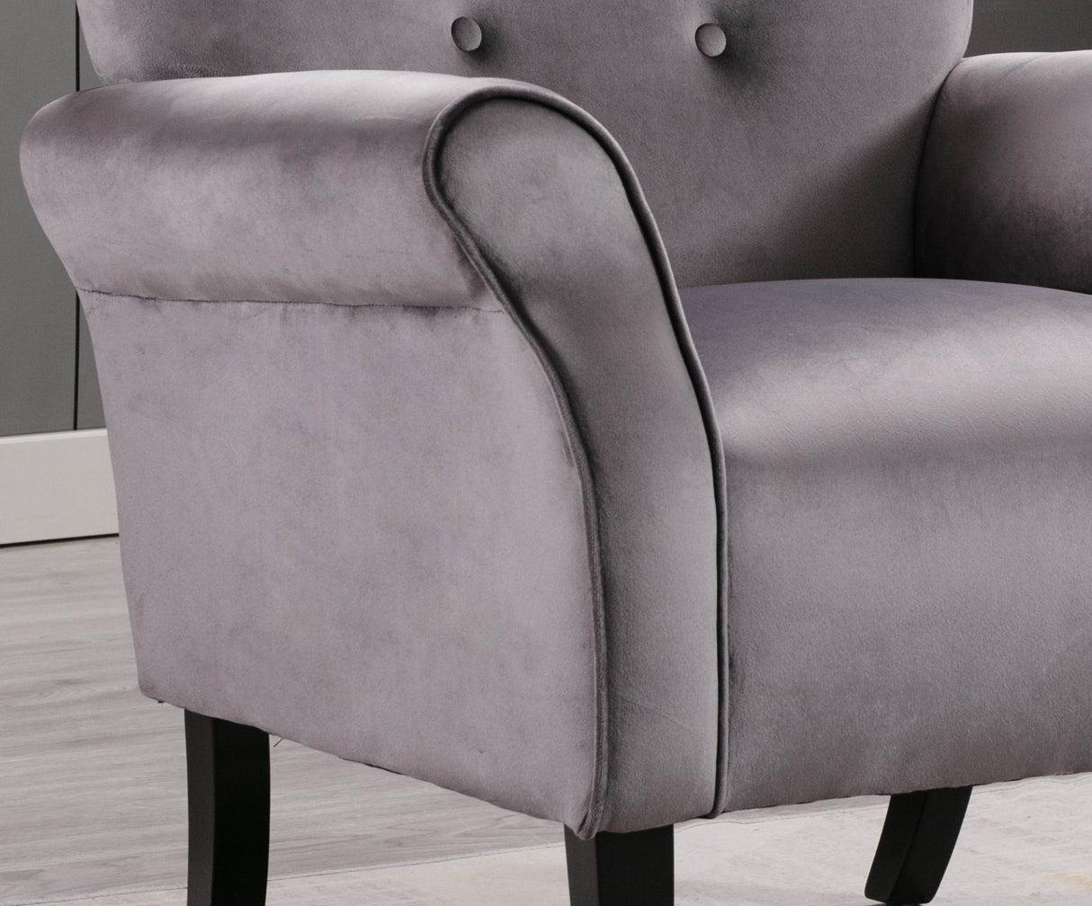 Stylish Living Room Furniture 1pc Accent Chair Grey Button-Tufted Back Rolled-Arms Black Legs Modern Design Furniture