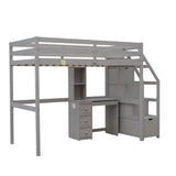 Twin Size Loft Bed with a Stand-alone Bed, Storage Staircase, Desk, Shelves and Drawers, Gray - Home Elegance USA