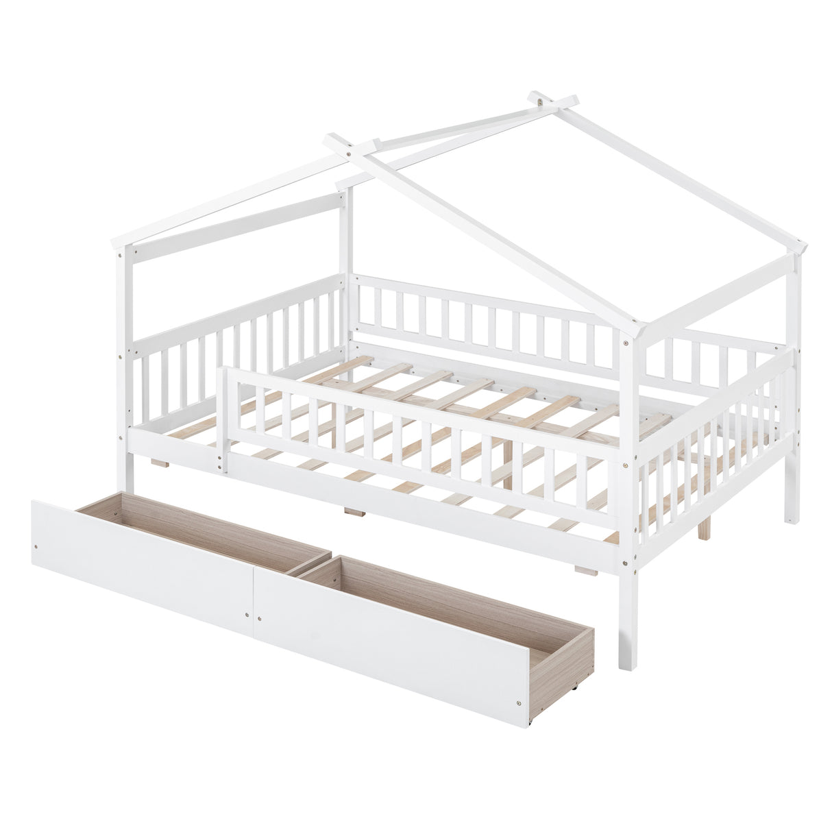 Full Size Wooden House Bed with Two Drawers, White - Home Elegance USA