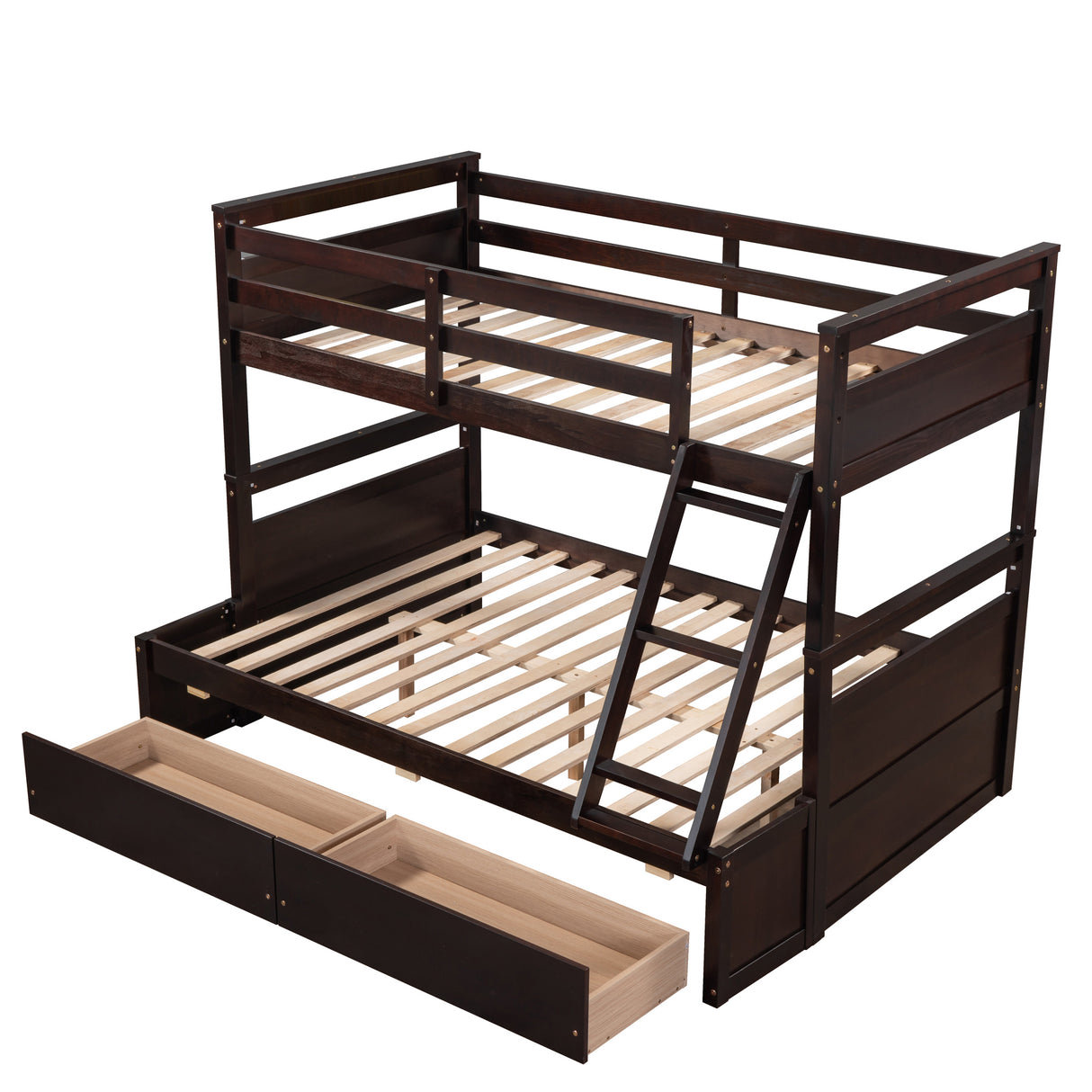 Twin over Full Bunk Bed with Storage - Espresso(OLD SKU :LP000022AAP) - Home Elegance USA