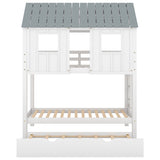 House Bunk Bed with Trundle,Roof and Windows,White(OLD SKU:GX000705AAK) - Home Elegance USA