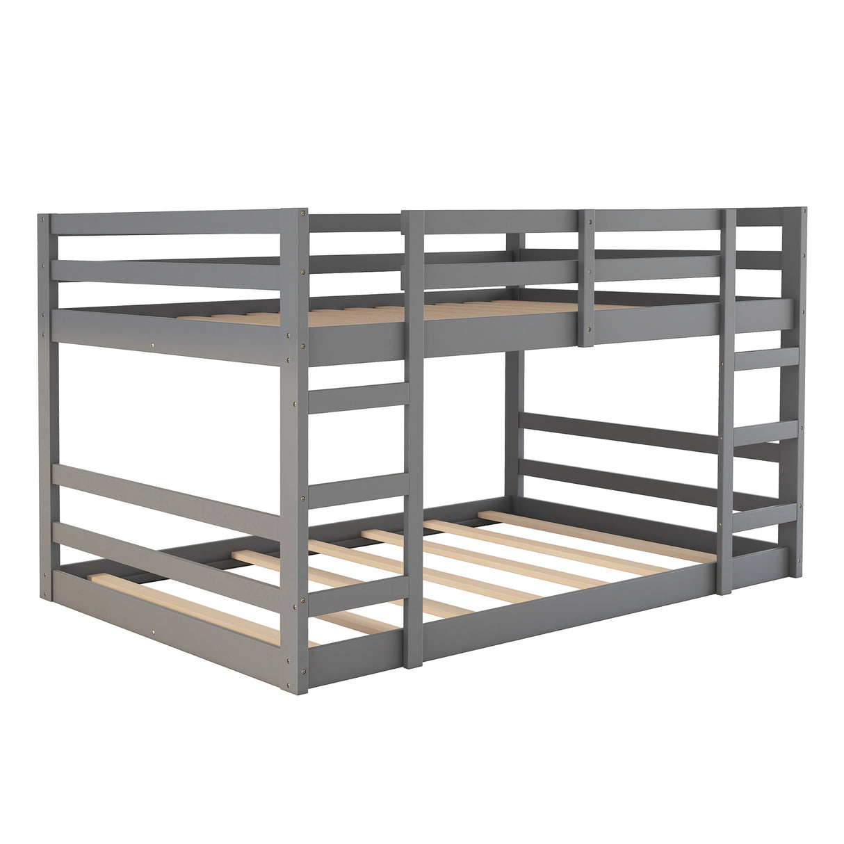 Full Over Full Bunk Bed with Ladder, Gray（OLD SKU：WF282788AAE） - Home Elegance USA