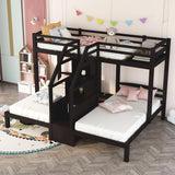 Twin over Twin & Twin Bunk Bed with Built-in Staircase and Storage Drawer,Espresso Home Elegance USA