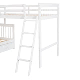 Twin over Full L-Shaped Bunk Bed With 3 Drawers, Ladder and Staircase - White - Home Elegance USA