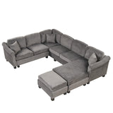 122.1" *91.3" 4pcs Sectional Sofa with Ottoman with Right Side Chaise velvet fabric Dark Gray - SG000810AAE - image - 10