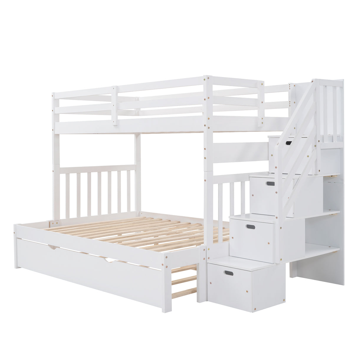 Twin over Twin/Full Bunk Bed with Twin Size Trundle (White)(OLD SKU :LP000025AAK) - Home Elegance USA