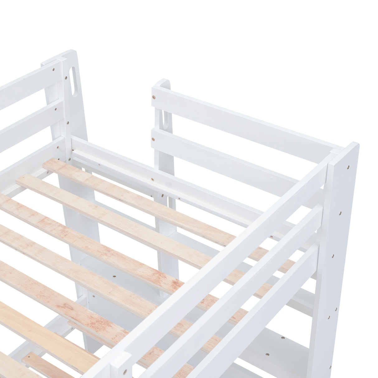 Twin over Twin Bunk Bed with Shelves and Built-in Ladder,  White (Expected Arrival Time:8.10) - Home Elegance USA