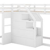 Twin over Twin L-Shaped Bunk Bed with Built-in Middle Staircase,White - Home Elegance USA