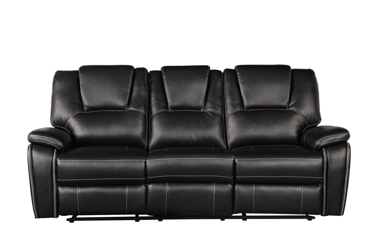 Hong Kong Power Reclining Sofa made with Faux Leather in Black Home Elegance USA