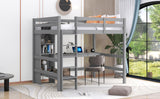 Full Size Loft Bed with Multifunction Shelves and Under-bed Desk, Gray - Home Elegance USA