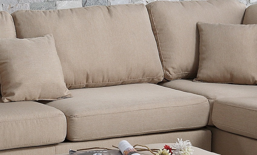 Sand Color 3pcs Sectional Living Room Furniture Reversible Chaise Sofa And Ottoman Polyfiber Linen Like Fabric Cushion Couch - Home Elegance USA