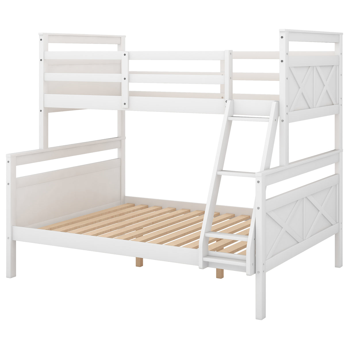 Twin over Full Bunk Bed with ladder, Safety Guardrail, Perfect for Bedroom, White - Home Elegance USA