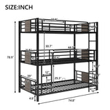 Twin Size Triple Metal Bunk Bed, with Wood Decoration Headboard and Footboard, Gray - Home Elegance USA