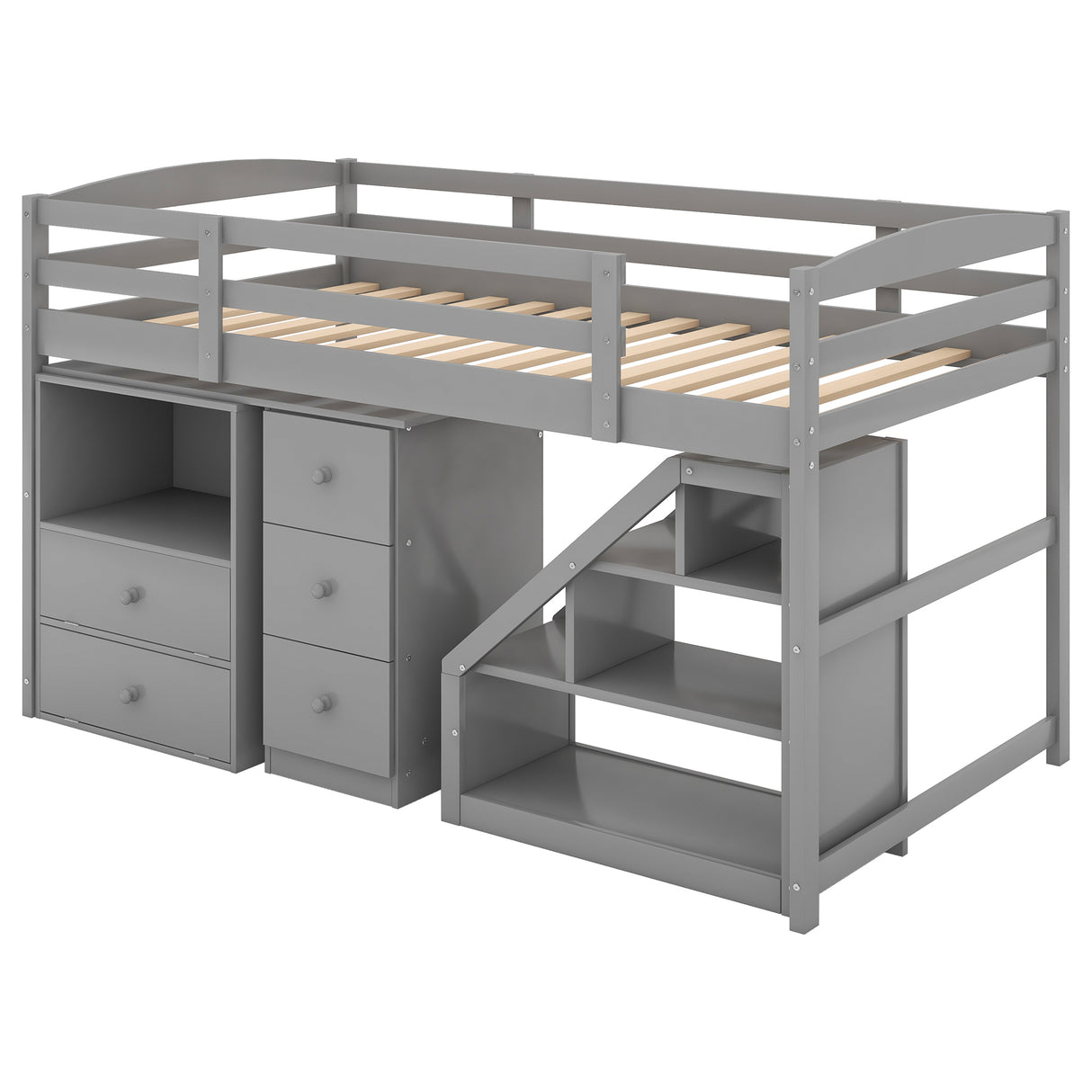 Twin Size Loft Bed with Multifunctional Movable Built-in Desk and and Staircase,Gray(OLD SKU:GX000925AAK) - Home Elegance USA