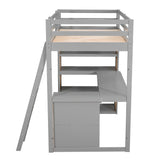 Twin Size Loft Bed with Ladder, Shelves, and Desk, Gray - Home Elegance USA